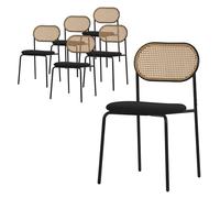 ML-Design Juego de 6 Sillas de Comedor Color Negro Asiento Moderno de Cocina con Respaldo Curvado de Rejilla Tapizado con Patas de Metal, Mueble sin Reposabrazos Sillón Ratán Moderno para Salón