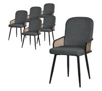 ML-Design Juego de 6X Sillas de Comedor con Funda de Tela Antracita, Asiento de Salón con Respaldo, Reposabrazos con Aspecto Ratán Mueble Tapizado con Patas de Metal, Sillón Ergonómico de Cocina