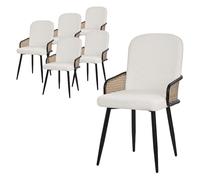 ML-Design Juego de 6X Sillas de Comedor con Funda de Tela Beige, Asiento de Salón con Respaldo, Reposabrazos con Aspecto de Ratán Mueble Tapizado con Patas de Metal, Sillón Ergonómico de Cocina