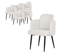 ML-Design Juego de 6X Sillas de Comedor con Funda de Tela Beige, Asiento Sofá de Salón con Respaldo y Reposabrazos de Ratán Mueble Tapizado con Patas de Metal, Sillón Ergonómico de Cocina