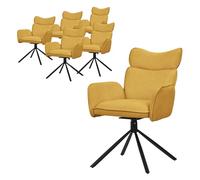 ML-Design Juego de 6X Sillas de Comedor Giratorias 360° con Funda de Tela Mostaza, Asiento de Salón con Reposabrazos y Respaldo, Mueble Tapizado con Patas de Metal, Sillón Ergonómico de Cocina