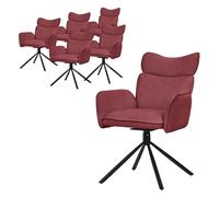 ML-Design Juego de 6X Sillas de Comedor Giratorias 360° con Funda de Tela Roja, Asiento de Salón con Reposabrazos y Respaldo, Mueble Tapizado con Patas de Metal, Sillón Ergonómico de Cocina