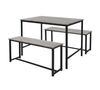 ML-Design Juego de Mesa de Comedor de 3 Piezas Roble Gris Grupo de Muebles para 4 Personas con 2 Bancos de Asiento y 1 Tablero con Estructura Metalica Adecuado para Cocina y Comedor