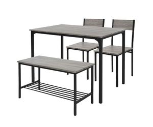 ML-Design Juego de Mesa de Comedor de 4 Piezas Roble Gris Grupo de Muebles para 4 Personas con 2 Sillas de Bar, 1 Banco y 1 Mesa con Estructura de Metal Adecuado para Cocina y Comedor