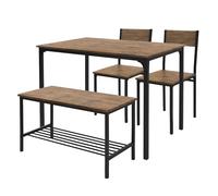 ML-Design Juego de Mesa de Comedor de 4 Piezas Roble Rústico Grupo de Muebles para 4 Personas con 2 Sillas de Bar, 1 Banco y 1 Mesa con Estructura de Metal Adecuado para Cocina y Comedor
