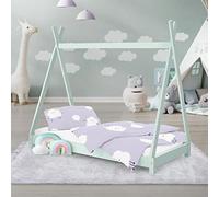 ML-Design Kinderbett Tipi 70 x 140 cm mit Lattenrost, Mint, Indianer Bett aus Massivholz, Hausbett für Mädchen und Jungen, Kinderhaus Jugendbett Holzbett Bettenhaus Spielbett Bettgestell Zelt Holz