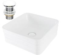 ML-Design Lavabo blanco cuadrado de cerámica con desagüe a juego