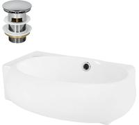 ML-Design Lavabo blanco ovalado de cerámica con juego de desagüe plata