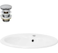 ML-Design Lavabo blanco ovalado de cerámica encastrable con desagüe plateado