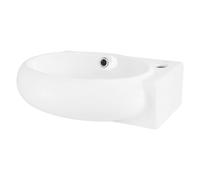 ML-Design Lavabo Blanco Ovalado para Esquina 430 x 280 x 150 mm Lavamanos Angular de Cerámica sobre Encimera o de Pared con Agujero para Grifo a la Derecha, Pila Pequeña para Cuarto de Baño o Aseo