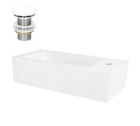 ML-Design Lavabo Blanco Rectangular 510 x 250 x 130 mm Lavamanos de Cerámica sobre Encimera o de Pared con Agujero para Grifo en Derecha y Juego de Desagüe Blanco Pila Pequeña para Cuarto de Baño