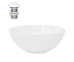 ML-Design Lavabo Cerámica Blanco Brillante Forma Redonda Ø 280 x 116 mm Incl. Juego De Desagüe Sin Rebosadero Válvula Pop Up 100 mm Altura Lavamanos Moderno De Encimera Para Baño Aseo