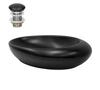 ML-Design Lavabo Cerámico Negro Mate 58,5x37,5x14,5 cm con Desagüe, Forma de Guijarro, Lavabo de Encimera Ovalado, Lavabo Moderno, Lavamanos, para Baño