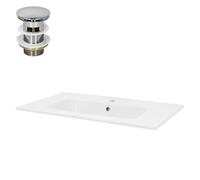 ML-Design Lavabo de Cerámica Encastrado 81x16,5x46 cm Blanco, Lavamanos Integrado Mueble Sanitario Baño o Aseo, Lavadero Moderno y Elegante, Pila Común Incluye Juego de Desagüe con Rebosadero