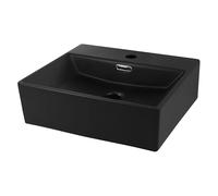 ML-Design Lavabo de Cerámica Negro Mate Rectangular 415x360x130 mm Con Rebosadero y Agujero de Desagüe Lavamanos Moderno Sobre Encimera Pila Para Baño Aseo Fregadero Colgante Pared