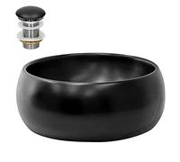 ML-Design Lavabo de Cerámica Negro Mate Redondo Ø 400 x 155 mm Con Juego De Drenaje Sin Rebosadero Lavamanos Moderno De Encimera Sobremesa Pila Para Baño Aseo Fregadero Colgante