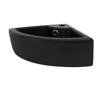 ML-Design Lavabo Esquinero de Cerámica 46 x 33 x 13 cm Negro con Rebosadero Fregadero Angular de Pared o Sobre Encimera Pila de Diseño Moderno Lavamanos para Baño o Aseo con Agujero para Grifo