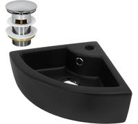 ML-Design Lavabo esquinero negro angular cerámico con desagüe cromado
