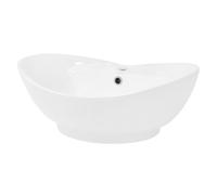 ML-Design Lavabo Ovalado de Cerámica con Agujero Grifo Blanco Brillante Aseo Lavamanos sobre Encimera - 59x20,5x39,5 cm - Diseño moderno Pila de Pie para el Cuarto de Baño y de Invidatos-WC
