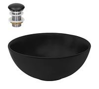 ML-Design Lavabo Sobre Encimera, Ø 32x13,5 cm, Cerámica, Pila con Tapón sin Rebosadero, Diseño Cuenco, Lavadero Negro Mate, Lavamanos Sobremesa Sanitario Baño o Aseo, Moderno y Elegante