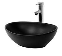ML-Design Lavabo Sobre Encimera, 41x33,5x14,5cm, Cerámica, Diseño Ovalado, Lavadero Negro Mate, Lavamanos Sobremesa Sanitario Baño o Aseo, Moderno y Elegante, Pila para Común sin Válvula de Desagüe