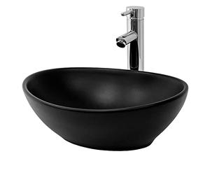 ML-Design Lavabo Sobre Encimera, 41x33,5x14,5cm, Cerámica, Diseño Ovalado, Lavadero Negro Mate, Lavamanos Sobremesa Sanitario Baño o Aseo, Moderno y Elegante, Pila para Común sin Válvula de Desagüe