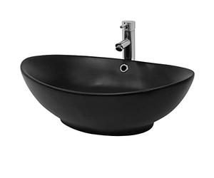 ML-Design Lavabo Sobre Encimera, 59x38x19 cm, Cerámica, Diseño Ovalado, Lavadero Negro Mate, Lavamanos Sobremesa Sanitario Baño o Aseo, Moderno y Elegante, Pila Con Rebosadero y Orificio de Desagüe