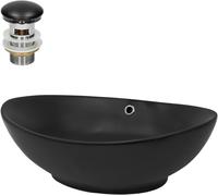 ML-Design Lavamanos ovalado de ceramica negra sobre encimera con desagüe