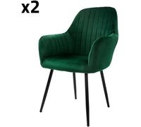 ML-Design 2X Sillas de Comedor Verdes Ergonómicas, Asiento Tapizado Aspecto de Terciopelo Patas de Metal con Respaldo y Reposabrazos Sillón Moderno para Mesa de Salón Oficina Dormitorio Cocina
