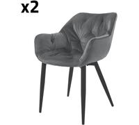 ML-Design Set 2x Sillas de Comedor con Respaldo y Reposabrazos Asiento Antracita Tapizado con Funda de Terciopelo Grueso Patas de Metal Sillón Diseño Ergonómico Moderno para Salón, Escritorio o Cocina