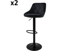 ML-Design Lote de 2 taburetes de bar de terciopelo, negros