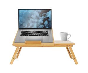 ML-Design Mesa de Bambú Altura Ajustable para Ordenador Portátil Mueble para Cama/Sofá Patas Plegables 4 Ángulos Inclinación Soporte con Cajón y Orificios de Ventilación Pupitres para Leer y Desayunar