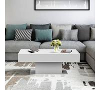 ML-Design Mesa de Centro Baja con 2 Compartimentos de Almacenaje 110 x 60 x 40 cm Tablero Deslizante Blanco con Aspecto de Madera Industrial Estilo Moderno Mesita Auxiliar con Función de Arcón