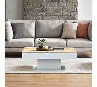 ML-Design Mesa de Centro Baja con 2 Compartimentos de Almacenaje 110 x 60 x 40 cm Tablero Elevable Blanco con Aspecto Madera de Roble Tablero de Partículas Revestido de Melamina Mesita Auxiliar Arcón