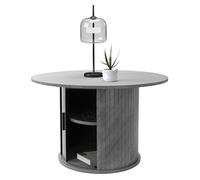 ML-Design Mesa de Centro con Puerta Corredera 80 x 80 x 50 cm Gris con Aspecto de Hormigón Mesita de Café Redonda con Espacio de Almacenamiento Estilo Moderno Mueble Auxiliar de Sofá para Salón