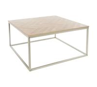 ML-Design Mesa de Centro Moderna Aspecto Roble con Barra con Dibujo de Espiga 80x80x40 cm Metal Dorado Diseño Industrial Mesita Auxiliar Cuadrada de Comedor Mueble de Sofá Decorativo