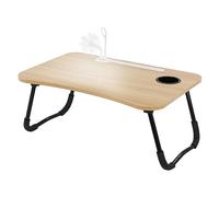 ML-Design Mesa de Ordenador Portátil para Cama/Sofá Aspecto Madera 60x40 cm Soporte para Tableta y Bebidas Mueble Plegable Pupitre para Regazo con 4 Puertos USB de Carga, Cajón, Lámpara y Ventilador