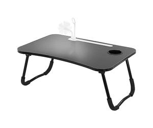 ML-Design Mesa de Ordenador Portátil para Cama/Sofá Negro 60x40 cm Soporte para Tableta y Bebidas Mueble Plegable Pupitre para Regazo con 4 Puertos USB de Carga, Cajón, Lámpara y Ventilador