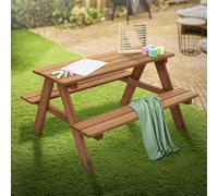 ML-Design Mesa de Picnic para Niños con 2 Bancos de Madera Maciza Incorporados Juego de Exterior Marrón Mueble de Jardín con 4 Asientos Banquillo Infantil Decorativo de Terraza o Patio