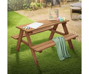 ML-Design Mesa de Picnic para Niños con 2 Bancos de Madera Maciza Incorporados Juego de Exterior Marrón Mueble de Jardín con 4 Asientos Banquillo Infantil Decorativo de Terraza o Patio