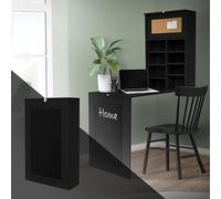 ML-Design Mesa Plegable de Pared Negra, Escritorio de Trabajo Multifuncional con Pizarra Frontal, Corcho y Estantería de Almacenamiento en Cocina, Salón o Comedor Mueble para Ahorro de Espacio
