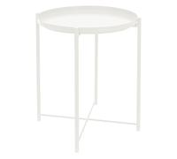 ML-Design Mesa Redonda Ø45xAL52 cm Blanca Metálico Auxiliar con Bandeja Extraíble Mesita de Sofá Moderna Plegable, Estable Mesilla de Café Tablero Robusto de Centro para Bebidas y Aperitivos