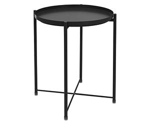 ML-Design Mesa Redonda Ø45xAL52 cm Negro Metálico Auxiliar con Bandeja Extraíble Mesita de Sofá Moderna Plegable, Estable Mesilla de Café Tablero Robusto de Centro para Bebidas y Aperitivos