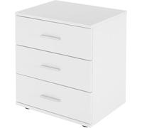 ML-Design Mesita de noche blanca 45x34x50 cm, 3 cajones,losa de piedra