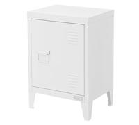 ML-Design Mesita de Noche de Metal Blanco 40x30x58 cm Armario Metálico de Diseño Industrial, Mesilla Auxiliar de Acero para Dormitorio o Salón con Puerta de Cierre Magnético Tirador a la Izquierda