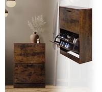 ML-Design Mueble Zapatero con 2 Compartimentos Abatibles Marrón Oscuro Estilo Vintage 60 x 24 x 84 cm Armario para Zapatos Mueble Cofre Basculante Organizador hasta 12 Pares en Entrada o Pasillo