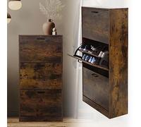 ML-Design Mueble Zapatero con 3 Compartimentos Abatibles Marrón Oscuro Estilo Vintage 60 x 24 x 120,5 cm Armario para Zapatos Mueble Cofre Basculante Organizador hasta 18 Pares en Entrada o Pasillo
