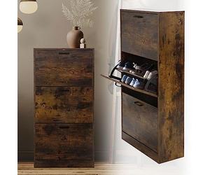 ML-Design Mueble Zapatero con 3 Compartimentos Abatibles Marrón Oscuro Estilo Vintage 60 x 24 x 120,5 cm Armario para Zapatos Mueble Cofre Basculante Organizador hasta 18 Pares en Entrada o Pasillo