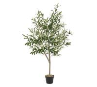 ML-Design Olivo Artificial 150 cm Decorativo, Planta Falsa Grande con Tronco de Madera Natural, Hojas de Tela y Frutos de Plástico de Interior/Exterior, Árbol Ornamental Realista para Salón Oficina