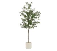 ML-Design Olivo Artificial 210 cm Decorativo, Planta Falsa Grande con Tronco de Madera Natural, Hojas de Tela y Frutos de Plástico de Interior/Exterior, Árbol Ornamental Realista para Salón Oficina